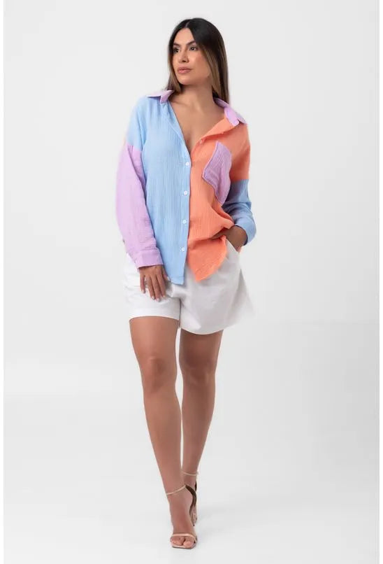 CAMISA MANGA LONGA DE LINHO AZUL