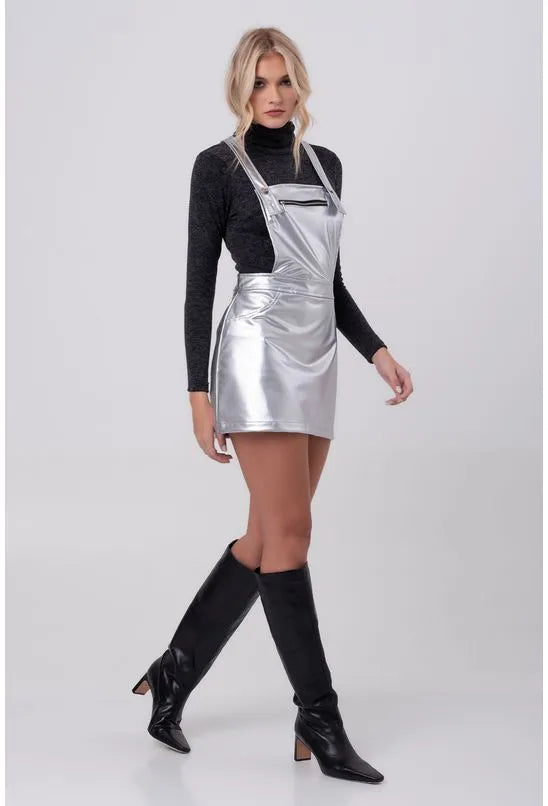 VESTIDO SALOPETE COURO PRATA LABRAVA