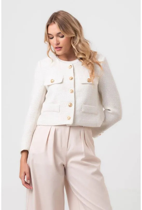 CASACO ELEGANTE DE TWEED BRANCO