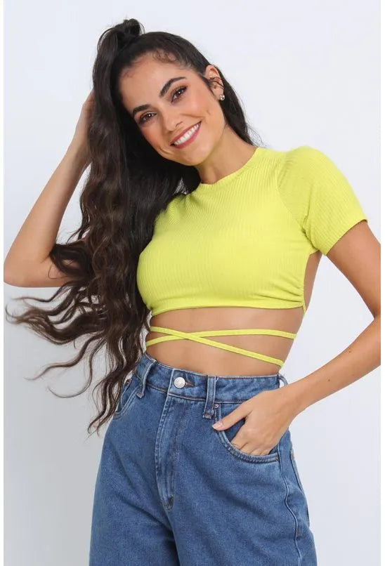 BLUSA AMARRACAO CANELADA AMARELA PEQUIA