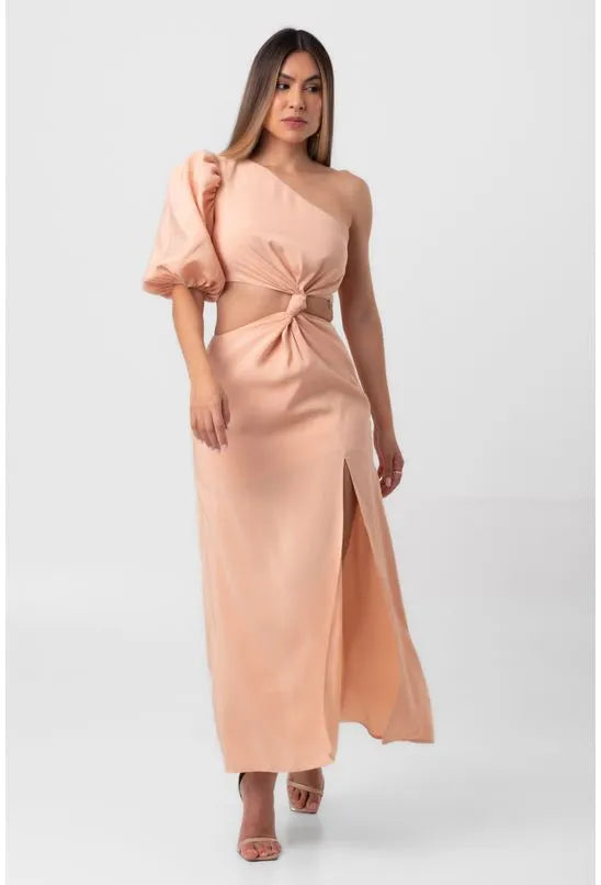 VESTIDO SUPER MIDI TORÇÃO BEGE LABRAVA