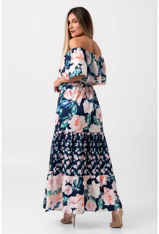 VESTIDO LIRIO LONGO OMBRO A OMBRO AZUL