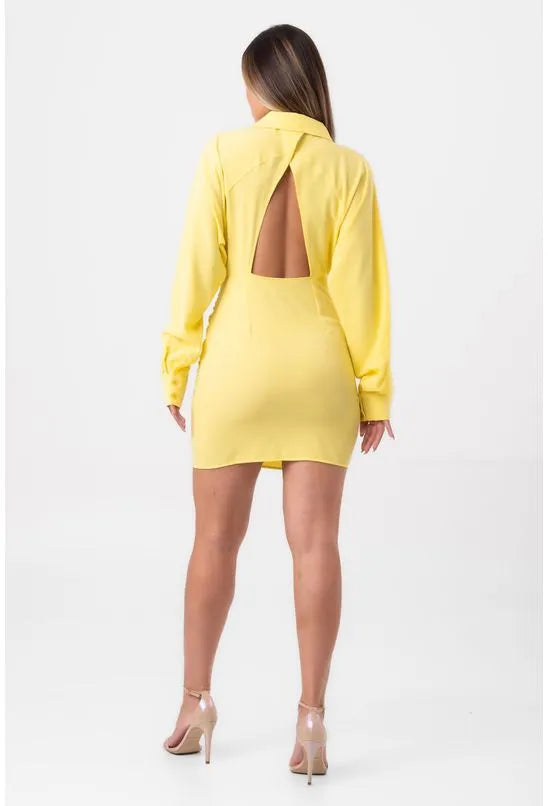 VESTIDO CURTO MANGA LONGA AMARELO