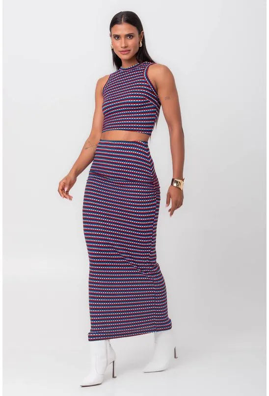 SAIA DE MALHA LONGA PIXEL NAVY VERMELHO PEQUIÁ