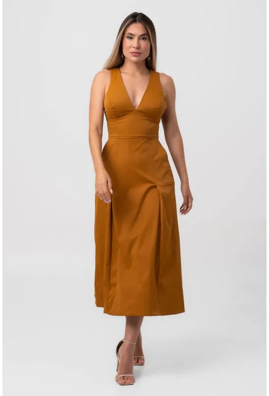 VESTIDO SUPER MIDI EVASÊ MARROM LABRAVA