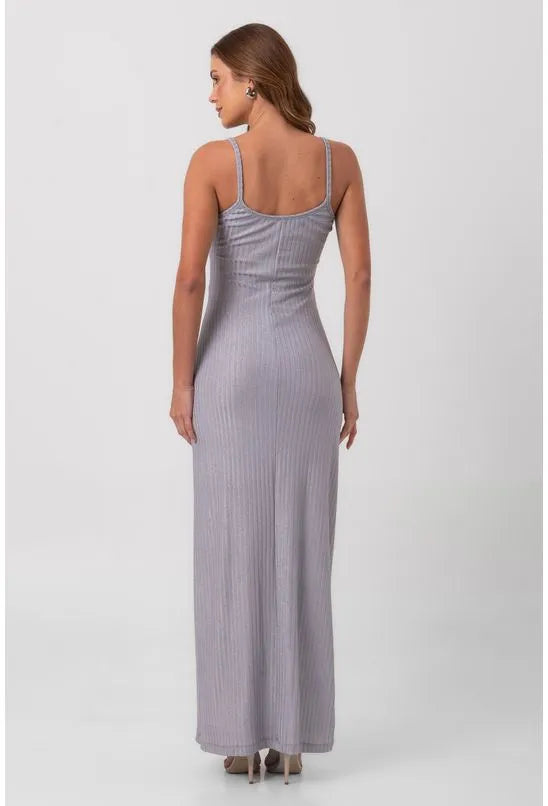 VESTIDO CANELADO LONGO COLUNA PRATA LABRAVA