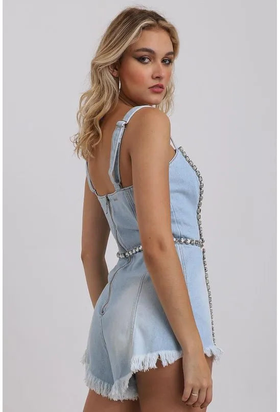 MACACÃO JEANS HOT PANTS LANÇA PERFUME