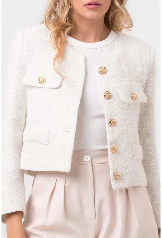 CASACO ELEGANTE DE TWEED BRANCO