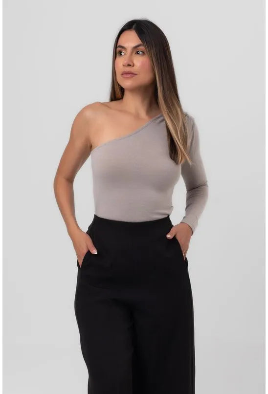 BLUSA ASSIMÉTRICA MANGA LONGA CINZA LABRAVA