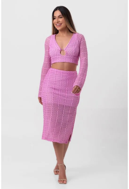 SAIA RENDA MIDI COM FENDA ROSA LABRAVA