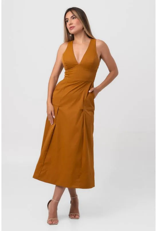 VESTIDO SUPER MIDI EVASÊ MARROM LABRAVA