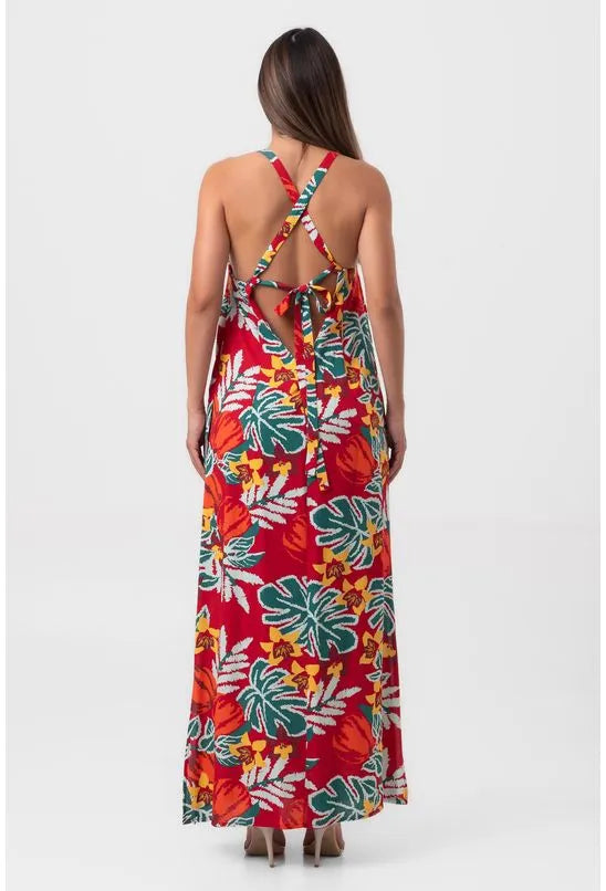 VESTIDO LONGO FLORAL TROPICÁLIA PEQUIÁ