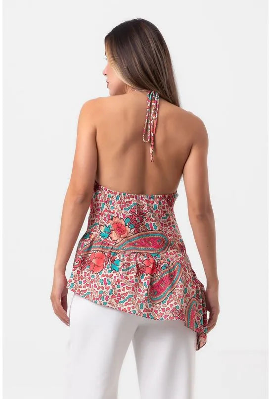 BLUSA PONTA FRENTE ÚNICA PAISLEY FLORAL PEQUIÁ