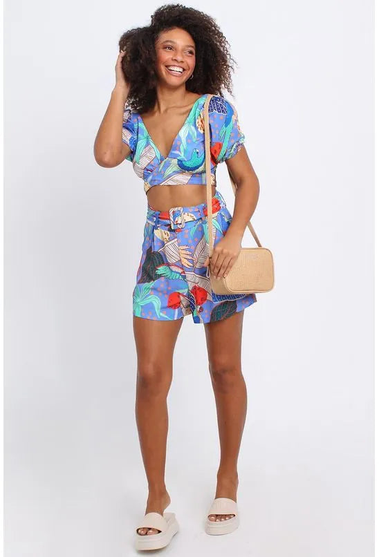 BLUSA CROPPED FOLHAGEM TROPICAL PEQUIÁ