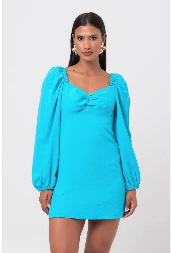 VESTIDO CURTO COM PREGAS BUSTO LANÇA PERFUME