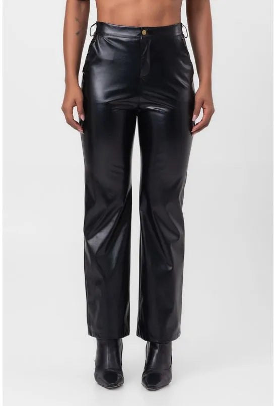 CALÇA DE COURO FLARE PRETA