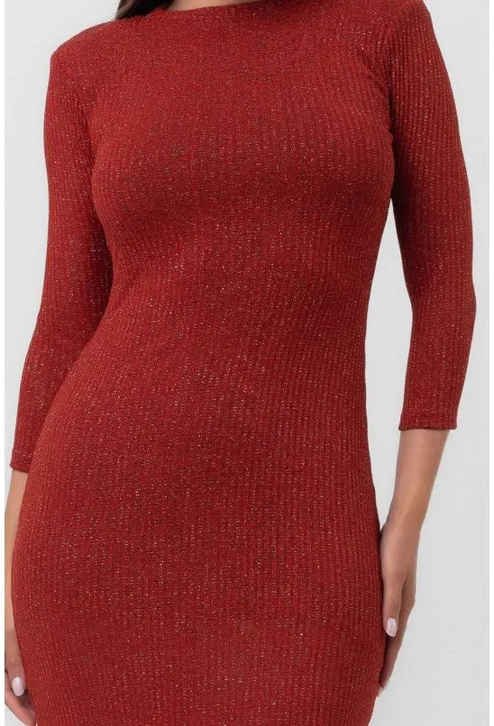 VESTIDO TRICOT CANELADO SUPER MIDI VERMELHO LABRAVA