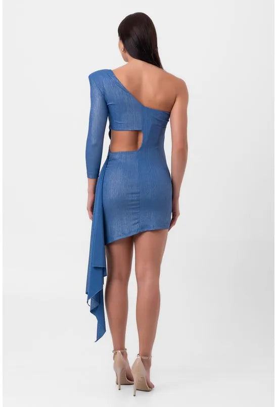 VESTIDO LUREX CURTO CALDA E TORÇÃO AZUL LABRAVA