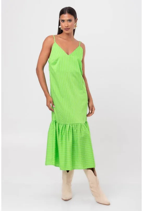 VESTIDO MIDI LISTRADO VERDE PEQUIÁ