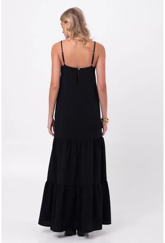 VESTIDO CREPE LONGO MARIAS PRETO PEQUIÁ