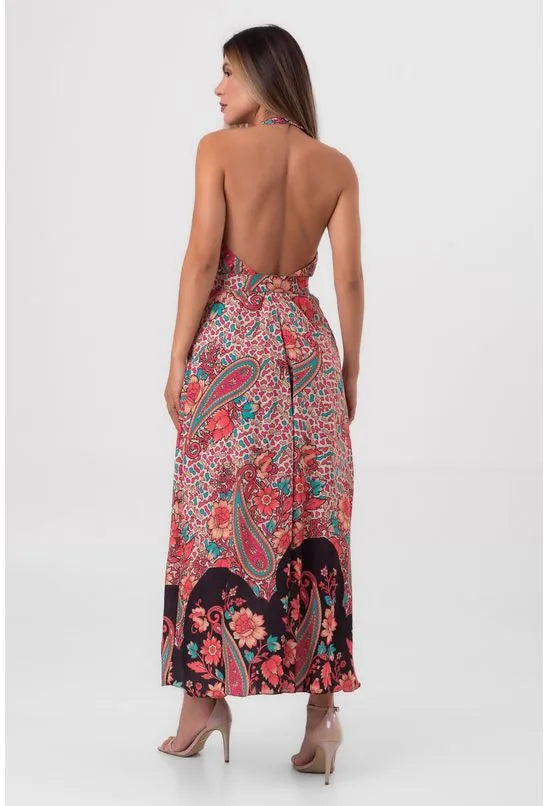 VESTIDO COLUNA LONGO PAISLEY FLORAL PEQUIÁ