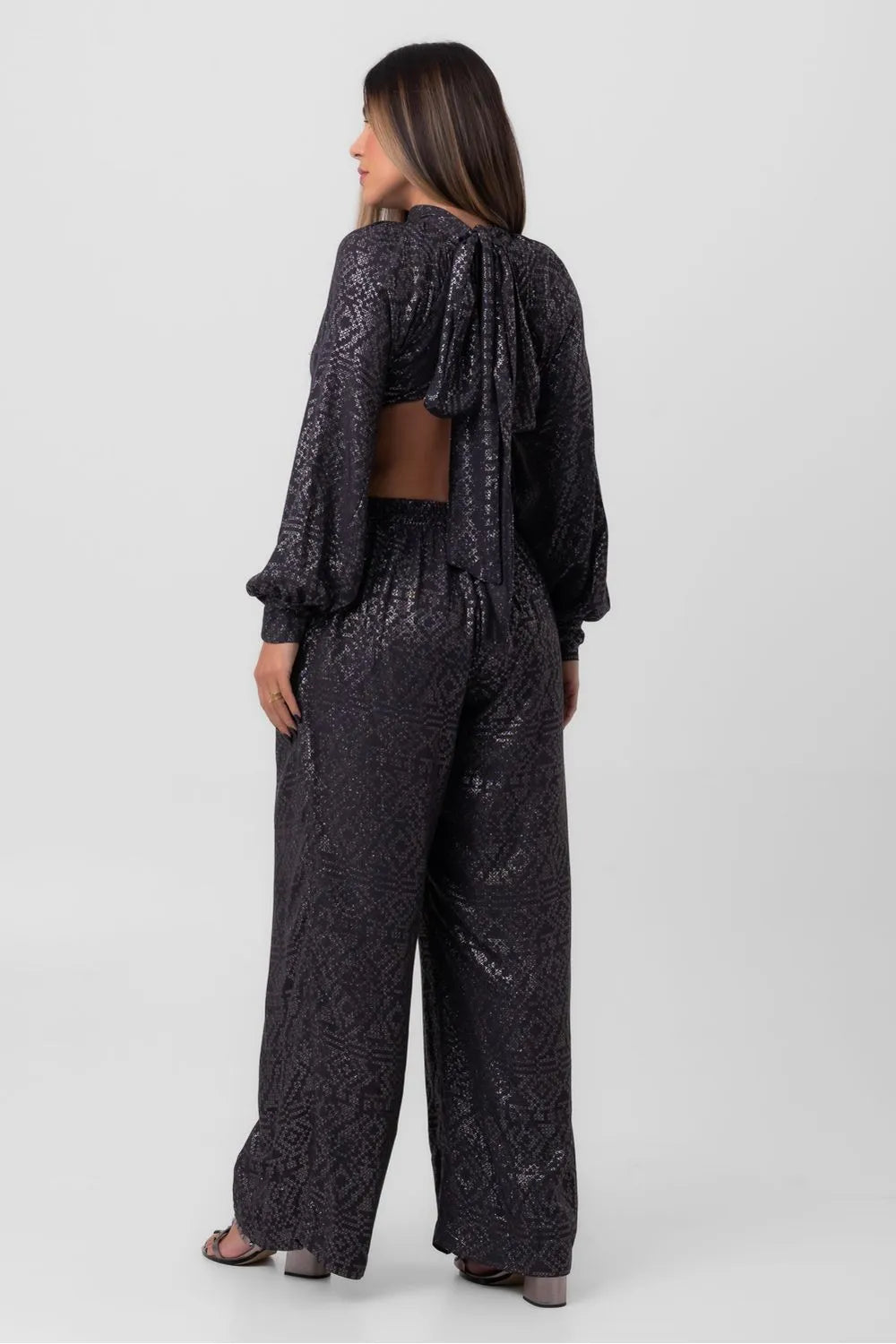 MACACÃO VISCOSE METÁLICO LAÇO COSTAS PRATA LABRAVA