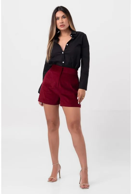 SHORT VELUDO EVASÊ VINHO PEQUIÁ