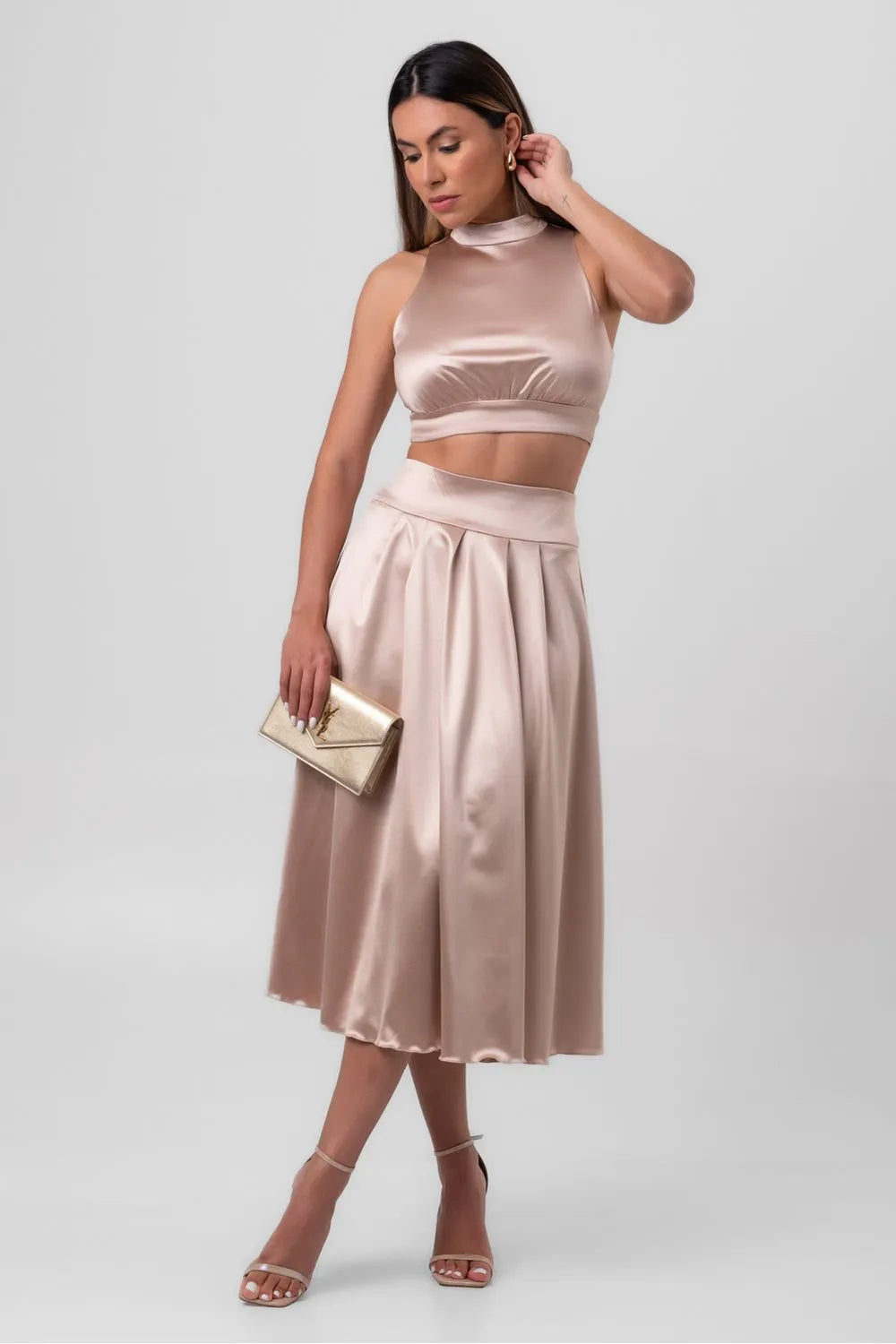 TOP SATIN CROPPED BEGE LABRAVA