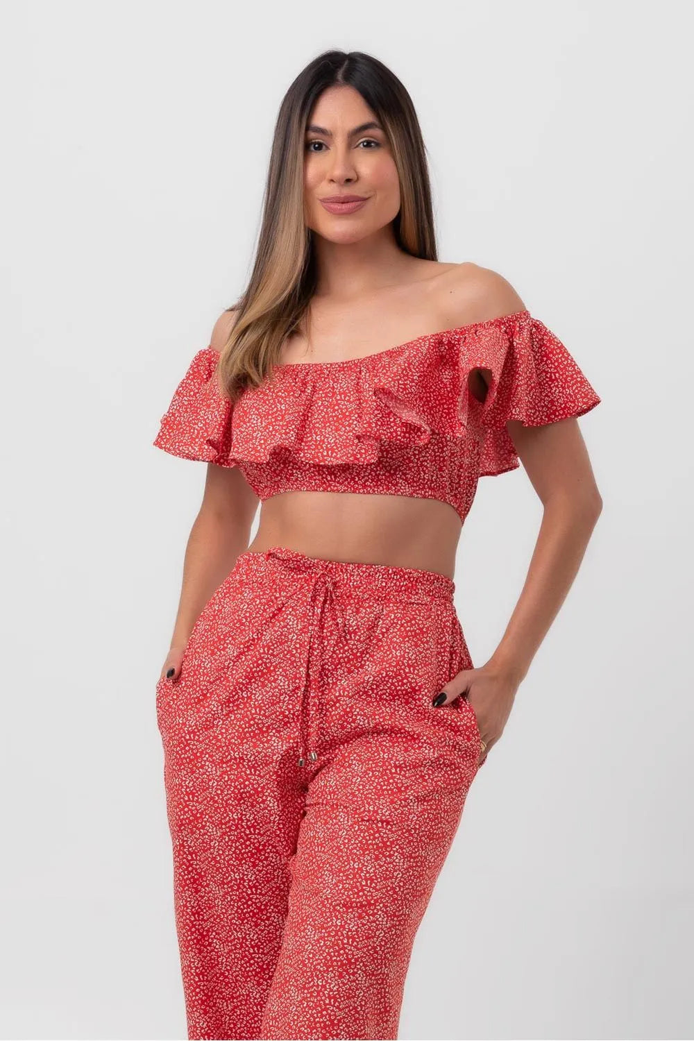 BLUSA TRICOLINE BABADO JAGUAR VERMELHO PEQUIÁ