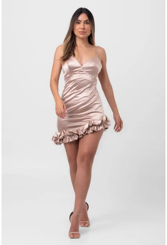 VESTIDO SATIN CURTO SLIP DRESS BEGE LABRAVA