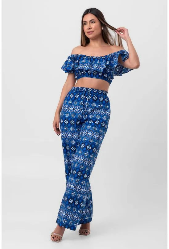BLUSA TRICOLINE BABADO BOKEH AZUL PEQUIÁ