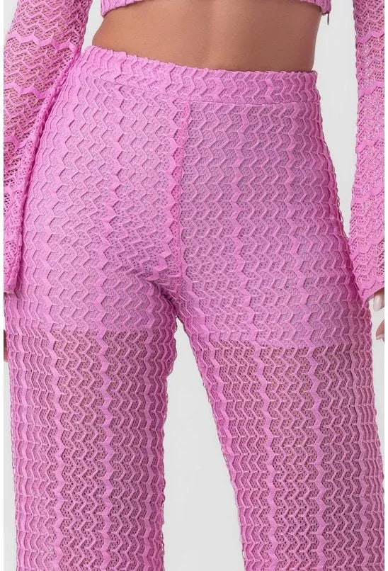CALÇA RENDA FLARE ACINTURADA ROSA LABRAVA