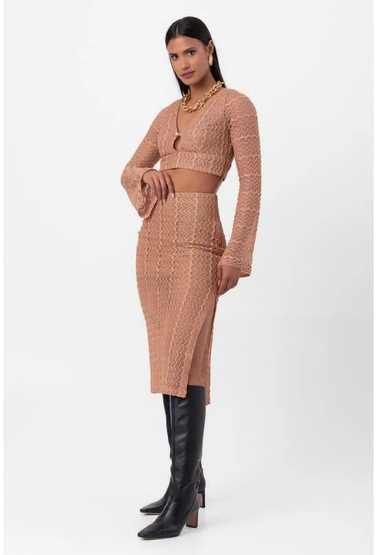 TOP RENDA DECOTE V NUDE LABRAVA