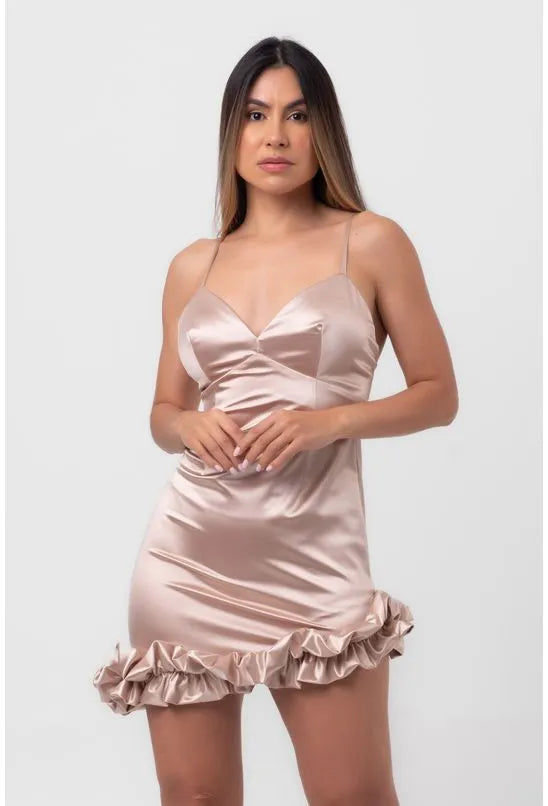VESTIDO SATIN CURTO SLIP DRESS BEGE LABRAVA