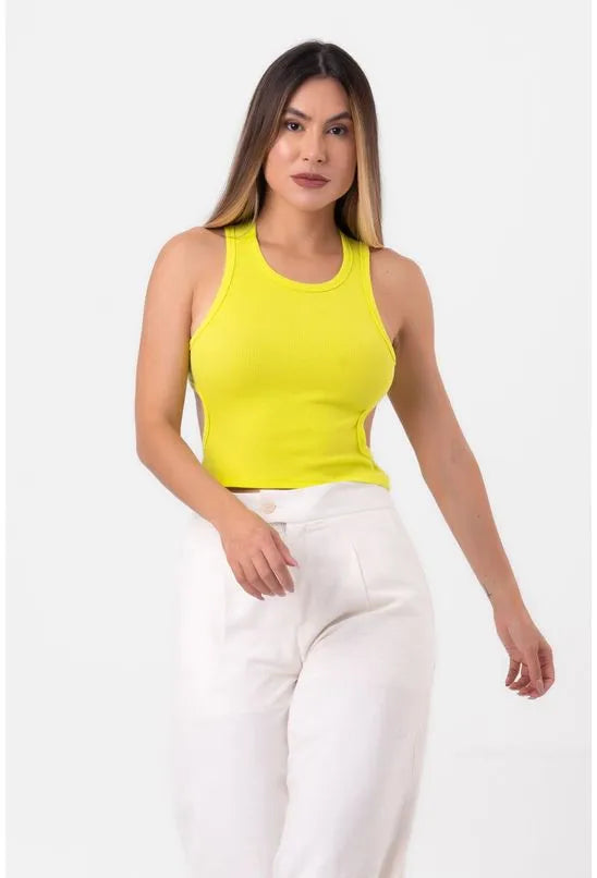 BLUSA REGATA DETALHE VAZADO VERDE FLUORESCENTE