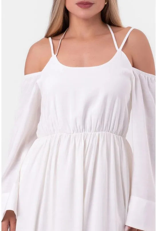 VESTIDO VISCOSE MIDI AMARRAÇÃO DECOTE OFF WHITE LABRAVA