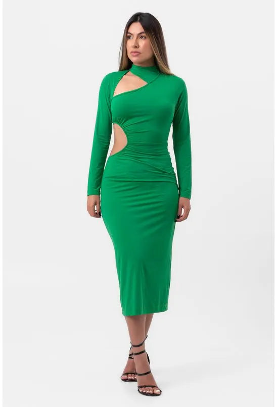 VESTIDO MIDI GOLA VAZADO VERDE LABRAVA