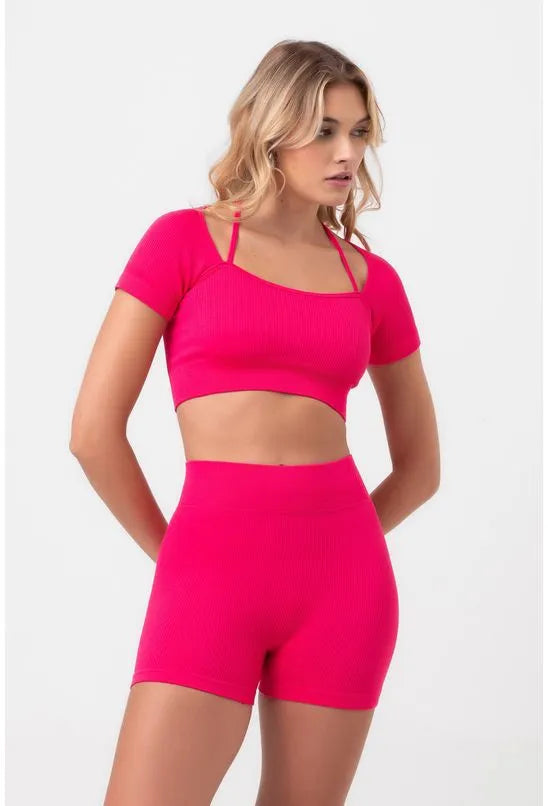 TOP FITNESS PULSE MANGA CURTA PINK BABADOTOP