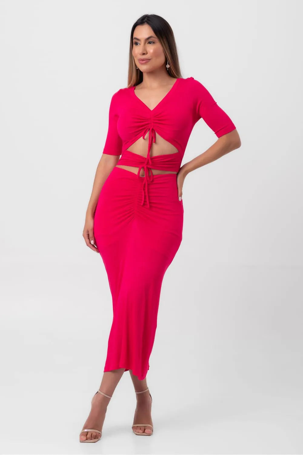 VESTIDO SUPER MIDI CANALETAS PINK LABRAVA