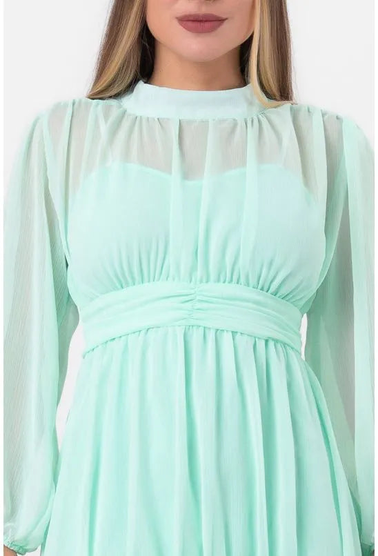 VESTIDO CURTO COM BABADOS VERDE