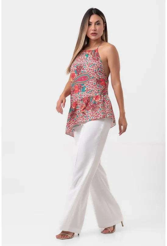 BLUSA PONTA FRENTE ÚNICA PAISLEY FLORAL PEQUIÁ