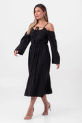 VESTIDO VISCOSE MIDI AMARRAÇÃO DECOTE PRETO LABRAVA