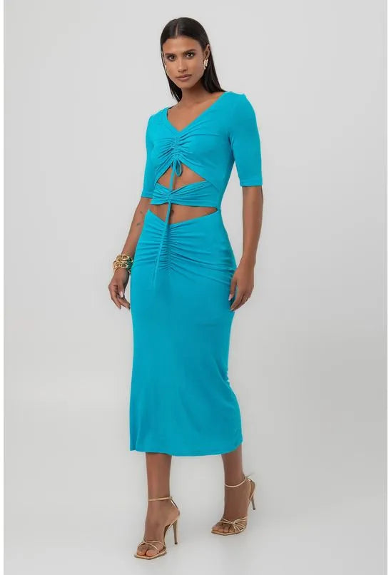 VESTIDO SUPER MIDI CANALETAS TURQUESA LABRAVA