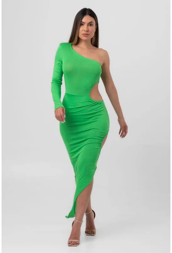 VESTIDO ASSIMETRICO VERDE LABRAVA