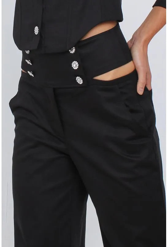 CALÇA RETA ALTO ABERTURA LATERAL MORENA ROSA