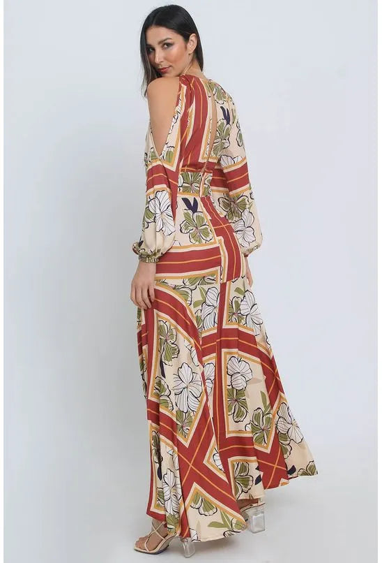 VESTIDO LONGO FLORAL BARRADO ALL IS LOVE