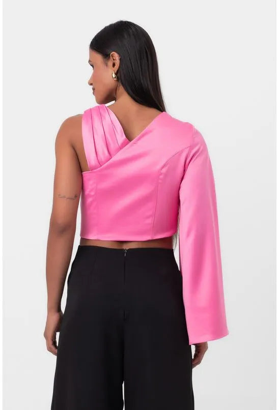 BLUSA ASSIMÉTRICA DRAPEADA ROSA LABRAVA