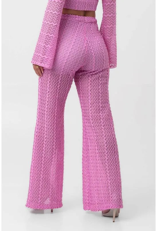 CALÇA RENDA FLARE ACINTURADA ROSA LABRAVA