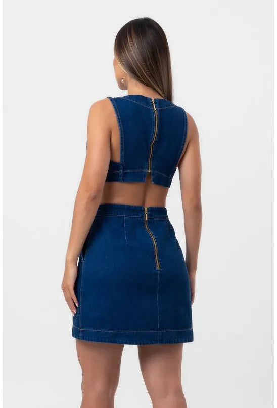VESTIDO JEANS CURTO RECORTADO LABRAVA