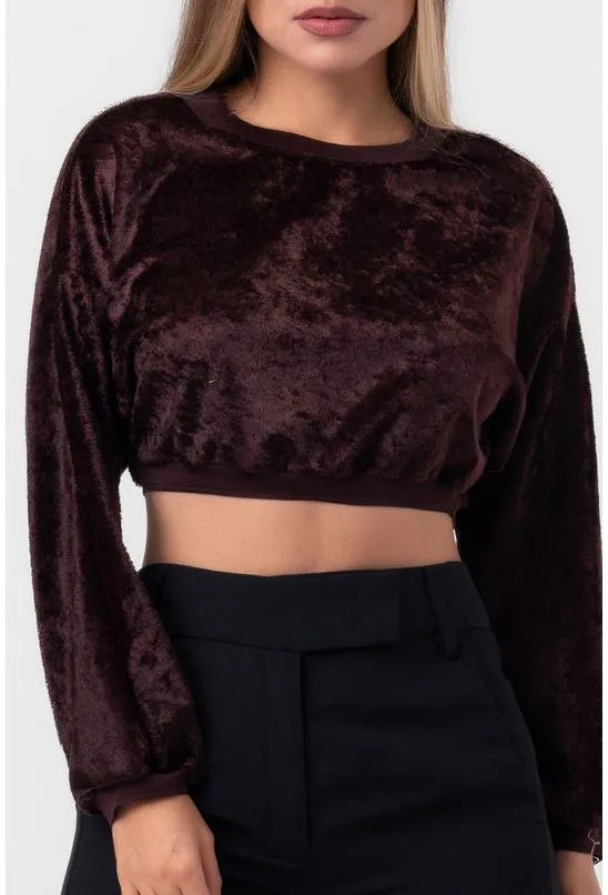 BLUSA CAMURÇA MANGA LONGA MARROM ESCURO LABRAVA